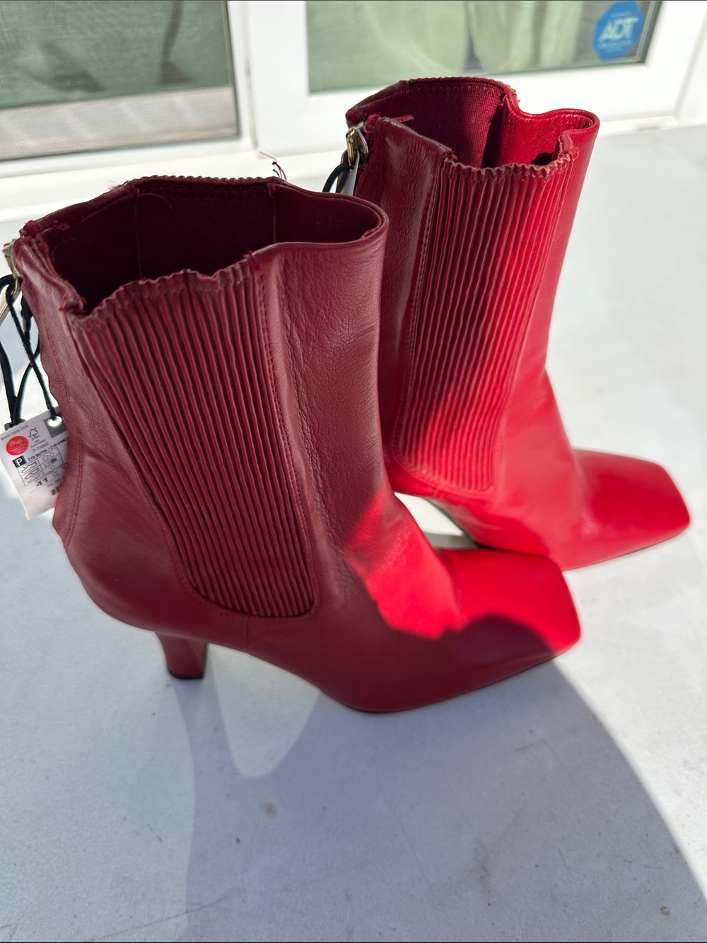 Zara Red Pointed Mid-Heel Ankle Booties with Ribbed Elastic Panels